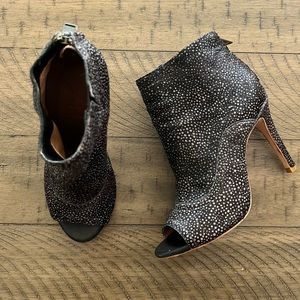 Joie pony hair printed peep toe booties